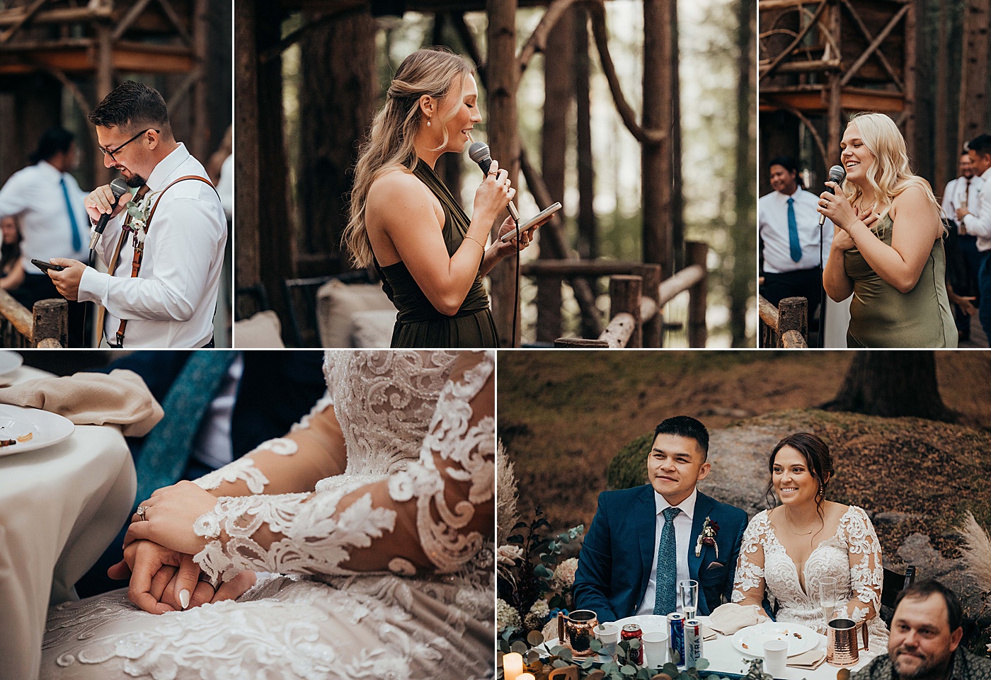 Toasts during reception at Emerald Forest Treehouse | Photo by Megan Montalvo Photography