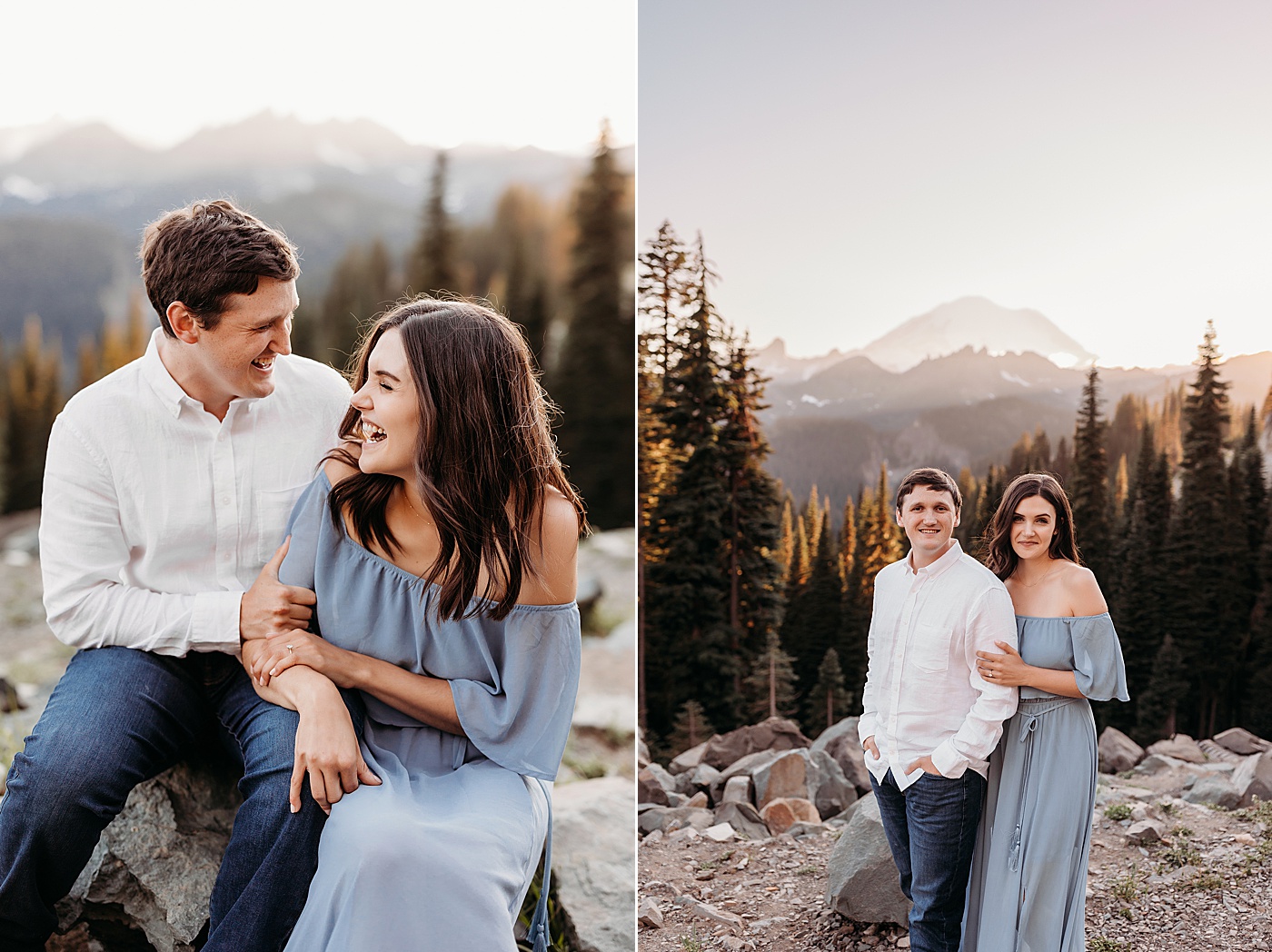 Engagement photos of couple at Tipsoo Lake | Photo by Megan Montalvo Photography