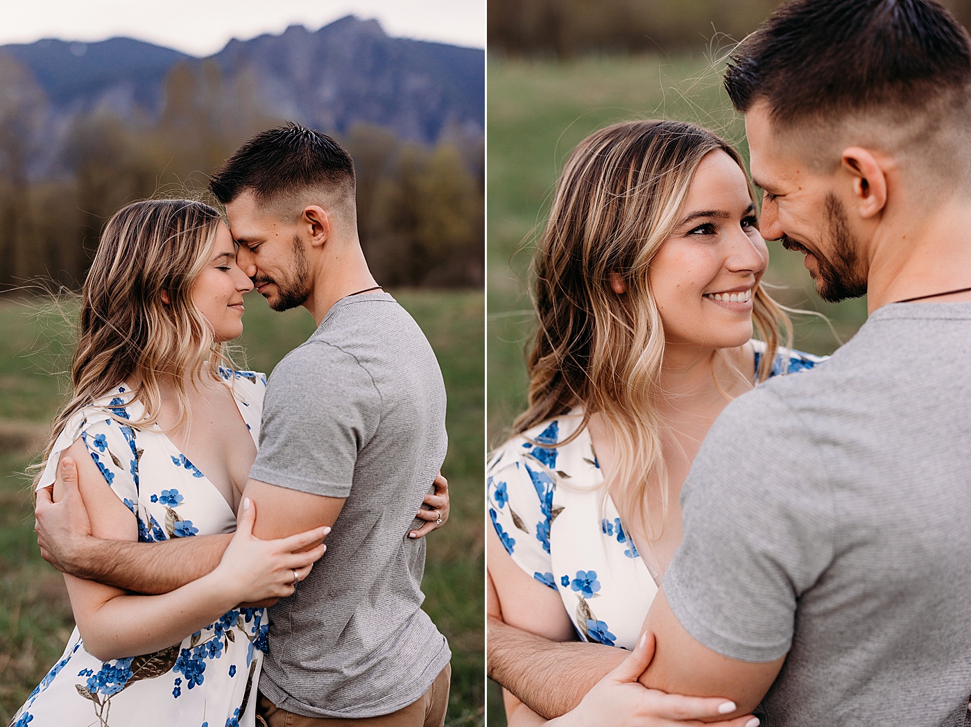 Couple embracing each other during engagement session | Photo by Megan Montalvo Photography