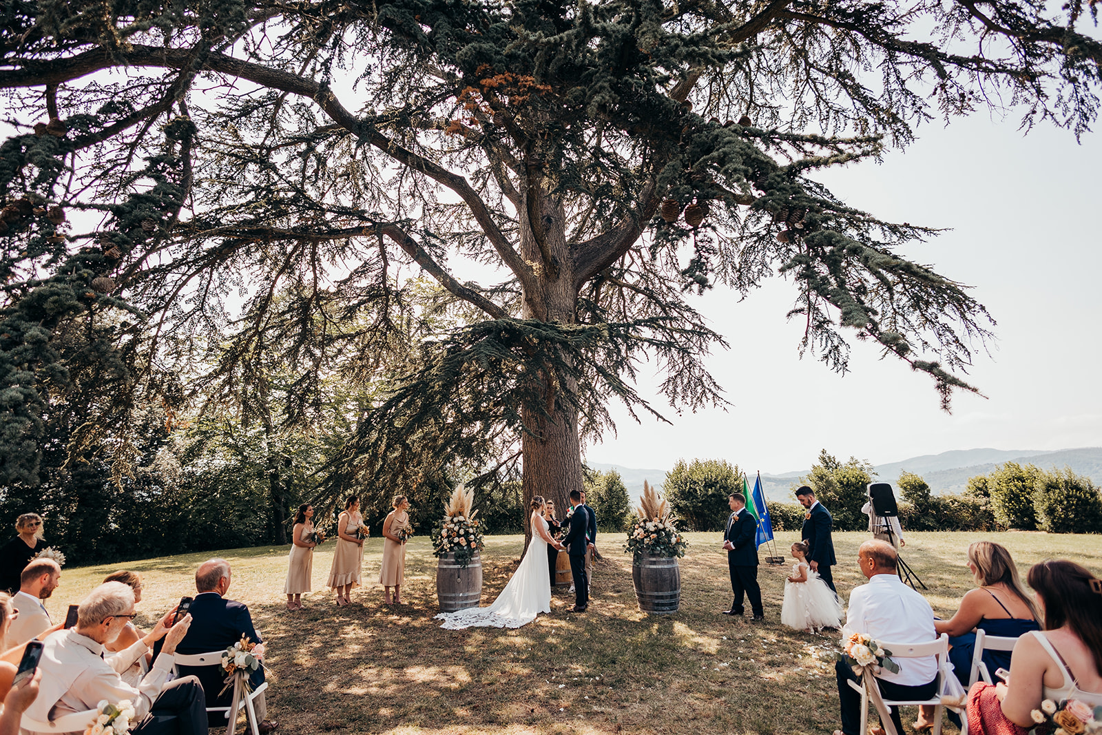 beautiful wedding ceremony in italian countryside 